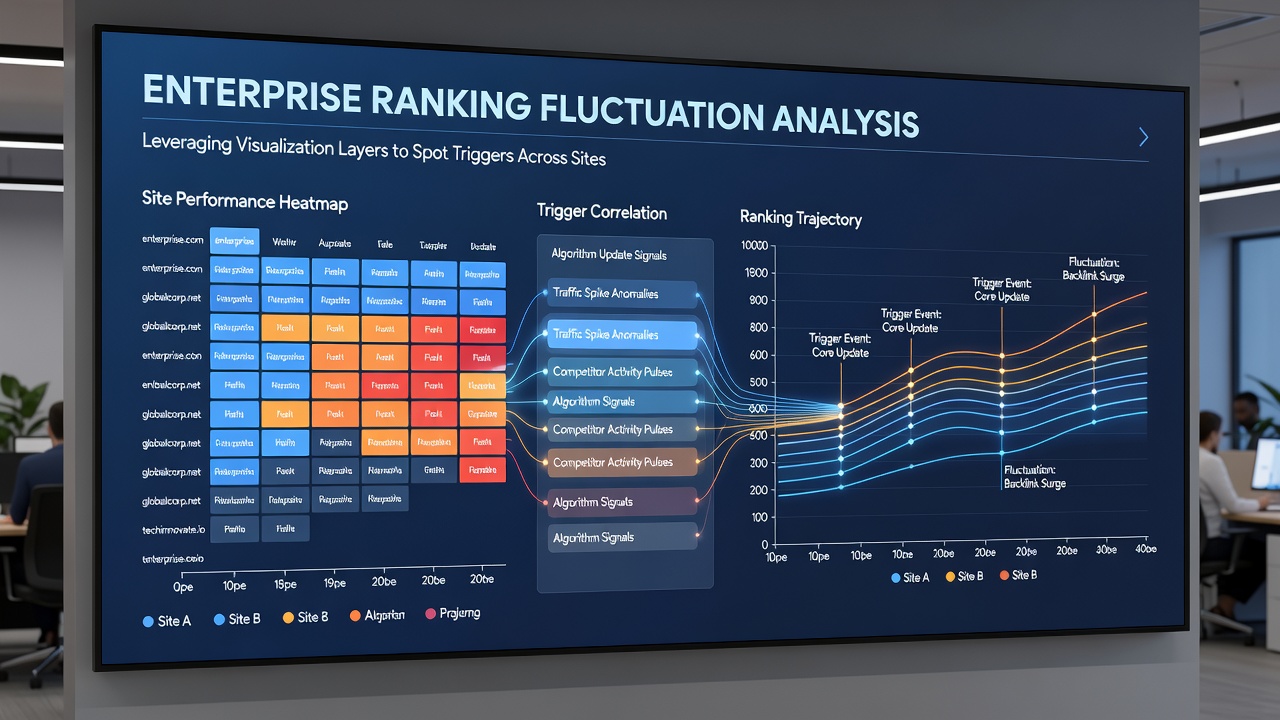 Detailed view of layered enterprise site analytics highlighting ranking triggers and fluctuation patterns over time