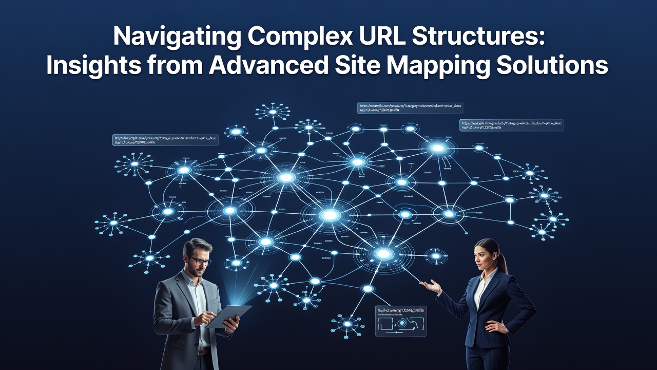 Screenshot of a site mapping dashboard displaying URL clusters, parameter rules, and crawl priority assignments